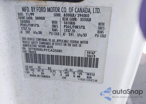 2000 Ford F-150 Lariat/Xl/Xlt z USA, uszkodzony, nr VIN 2FTRX08L9YCA25081